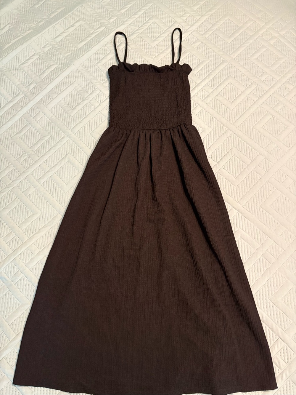 H&M Black Smocked Bodice Strappy Dress Textured Fabric Size S
